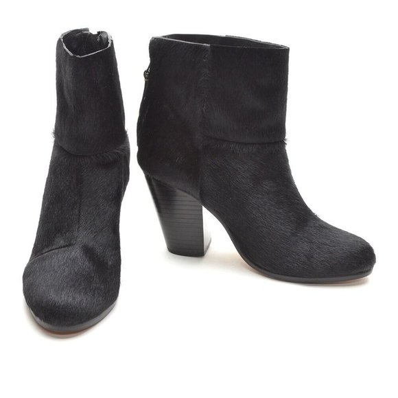 Womens rag & bone Newbury Pony Hair Boots 37.5 / 7.5 Black  rag & bone Newbury Black Pony Hair Heeled Boots 37.5